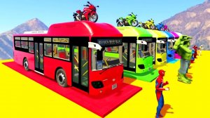 ЦВЕТНЫЕ АВТОБУСЫ и МОТОЦИКЛЫ для ЧЕЛОВЕКА-ПАУКА с Супергероями Паркур Челлендж МУЛЬТИК ДЛЯ ДЕТЕЙ