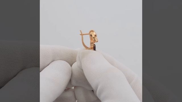 Серьги «Пантеры» из золота 585 пробы с гранатами и подв?