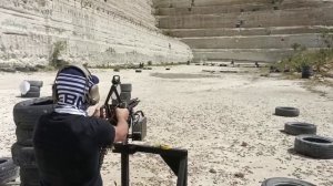 Стрельба на полигоне из четырехствольного пулемёта ГШГ