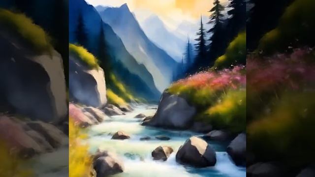 утро на горной реке, красивый пейзаж, камни, брызги вод смотреть онлайн