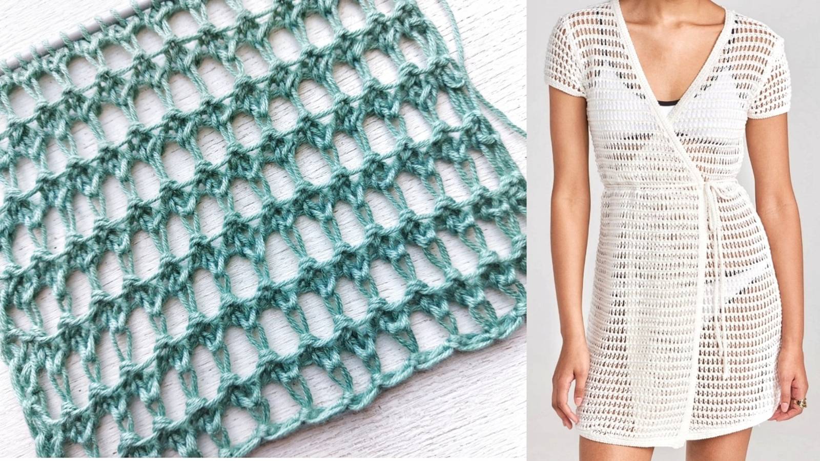 Красивая крупная сетка с удлиненными петлями 🔥 Узор для вязания пляжной туники, джемпера, топа смотреть онлайн