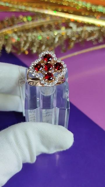 #кольцо 585° с натуральным гранатом и фианитами 🔥 смотреть онлайн