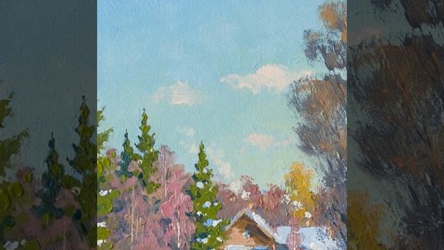 Картина авторская "Дорога в Семрино". Художник - Александр Александровский. Холст / Масло, 40x40 см смотреть онлайн