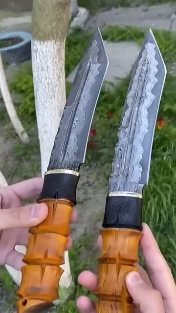 Нож Танто виде бамбука клинок никельный Дамаск #охота смотреть онлайн