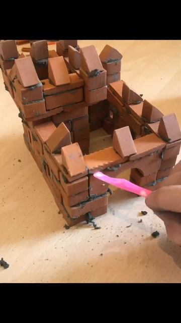 Замок из мини кирпичей #стройка #кирпичи #раствор #а4
