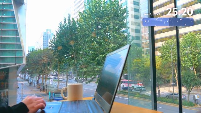3 часа StudyWithMe - In Seoul Café Morning In Gangnam - Pomodoro 50/10