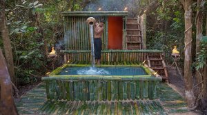 Постройка невероятного мини-бассейна для бамбукового глиняного дома в глубине джунглей!