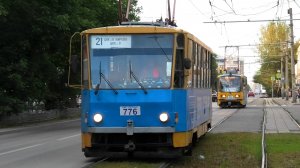 Трамвай Екатеринбурга Tatra T6B5SU борт. №776 следует по маршруту 21 по ул. Луначарского