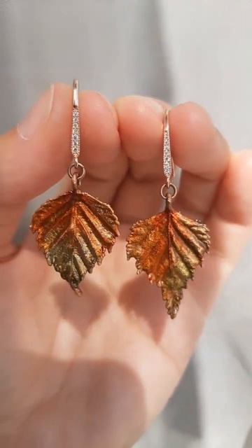 медные серьги из листочков березы #copperjewelry #earrings #electrofor смотреть онлайн