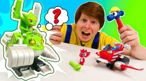 Игрушки отважные дракончики превращаются в трансформеров! Саша получил травму в Автомастерской?