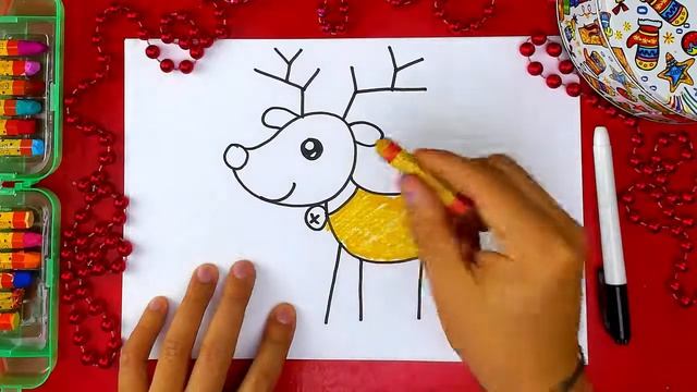Как нарисовать ОЛЕНЯ на Новйы год урок рисования смотреть онлайн