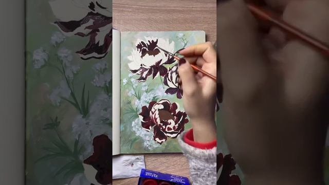 Рисуем пионы гуашью 🙌 #drawingtutorial #art #научитьсярисовать