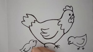 Drawing of a hen with chickens for children / Рисунок курицы с цыплятами для детей