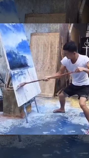 Рисование картины с помощью швабры смотреть онлайн