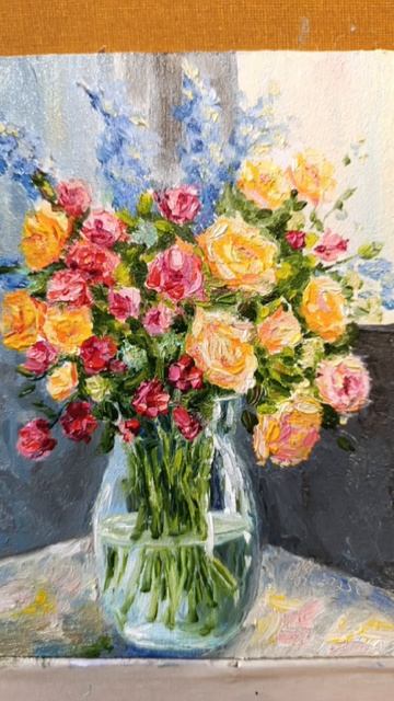 Картина маслом на двп 13х18см "Цветы у окна" #картина #кар смотреть онлайн