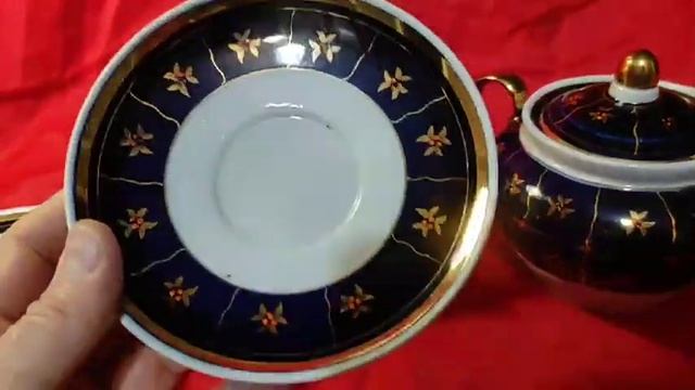 314 24 Чайный фарфоровый сервиз заварник сахарница чашк?