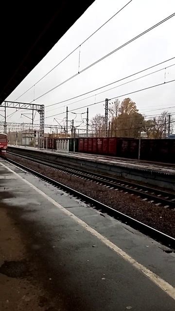 Тепловоз ТЭМ18ДМ-1846 с полу вагонами на станции Обухово смотреть онлайн