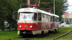 Трамвай Екатеринбурга Tatra T3SU СМЕ борт. №219/220 маршрут 8 следует по Проспекту Космонавтов