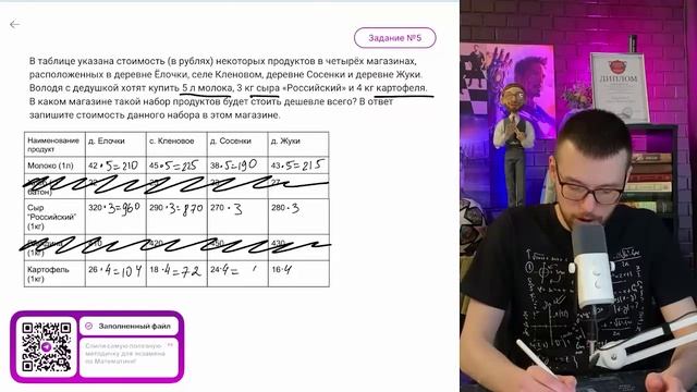 В таблице указана стоимость (в рублях) некоторых продуктов в четырёх магазинах - №12145 смотреть онлайн