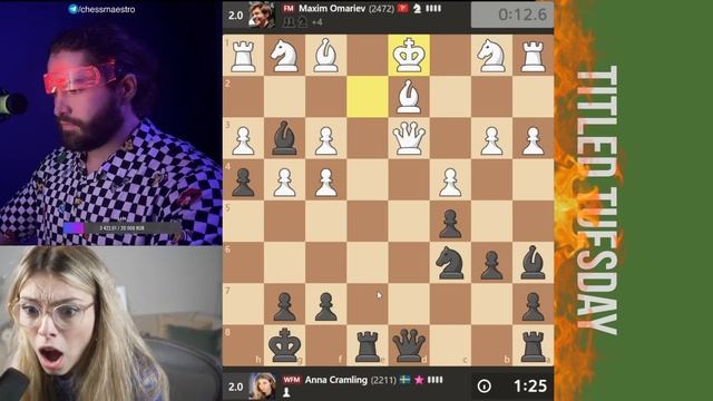 ЗАДВИНУЛА ГРУБО! // FM МАКСИМ ОМАРИЕВ vs WFM ANNA CRAMLING #chess смотреть онлайн
