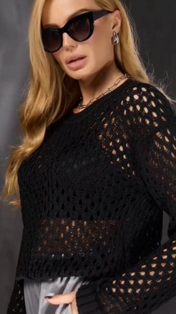 Ажурний джемпер-сітка з натуральної пряжі смотреть онлайн