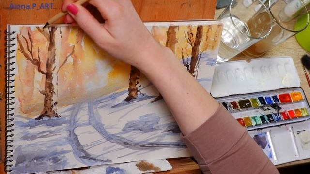 How to paint snow in the forest 😍 | Watercolor painting | Как рисовать снег акварелью 🖌️ смотреть онлайн
