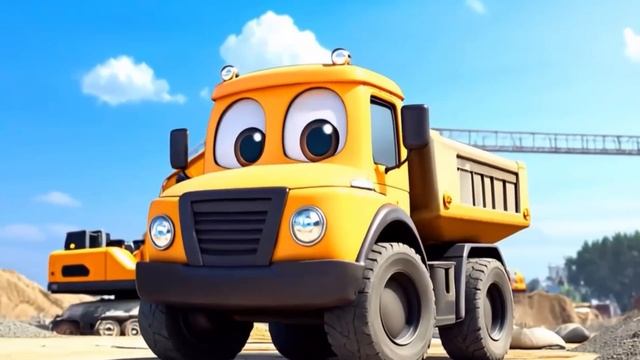 Большая команда: экскаватор, бульдозер, кран и грузови