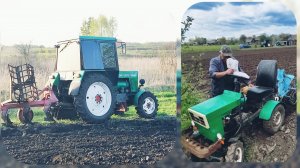 Вспашка трактором Т-40АМ и посадка картофеля минитрактором из металлолома