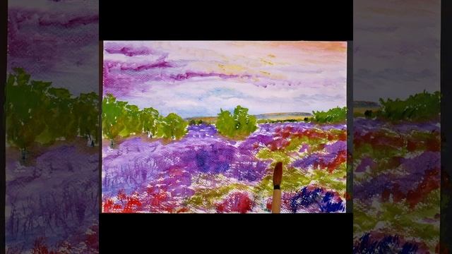 я рисую фиолетовый пейзаж акварелью i'm painting watercolor landscape purple смотреть онлайн