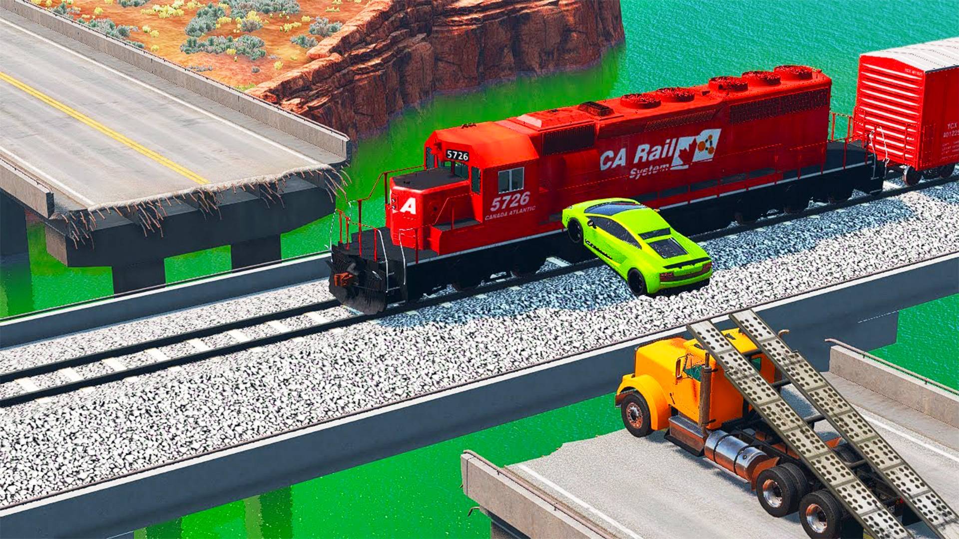 Автомобили VS Поездов и Сломанного Моста 😱|BeamNG.Drive|Бемиджи Драйв смотреть онлайн