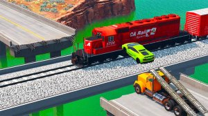 Автомобили VS Поездов и Сломанного Моста 😱|BeamNG.Drive|Бемиджи Драйв