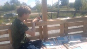 ура!!!наша беседка из поддонов.