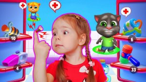 Настя играет в игре Мой Говорящий Том и друзья | Мама ухаживает за Настей виртуальным питомцем