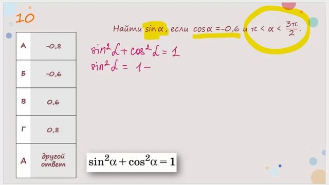 Как найти синус, зная косинус? смотреть онлайн