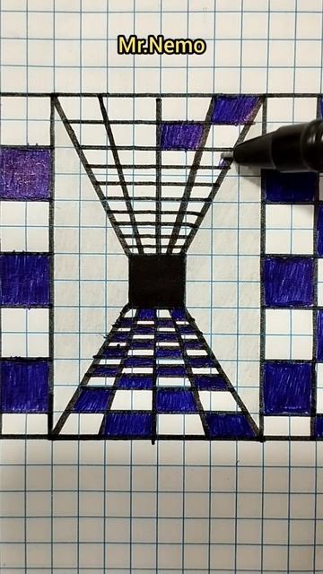 3д рисунок иллюзия по клеточкам. 3d draw illusion. #3дрисунок #3ddraw смотреть онлайн