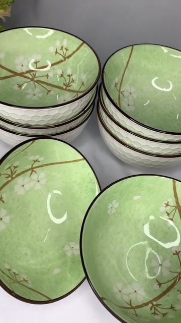 Набор суповых тарелок из 12 штук. Sakura бело-зелёный. Супермаркет Посуды смотреть онлайн