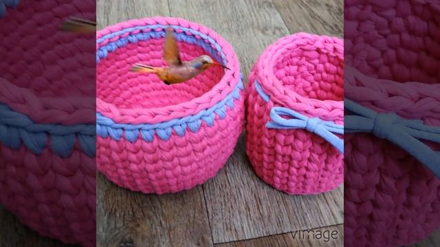 Набор корзин, связанные крючком из трикотажной пряжи смотреть онлайн