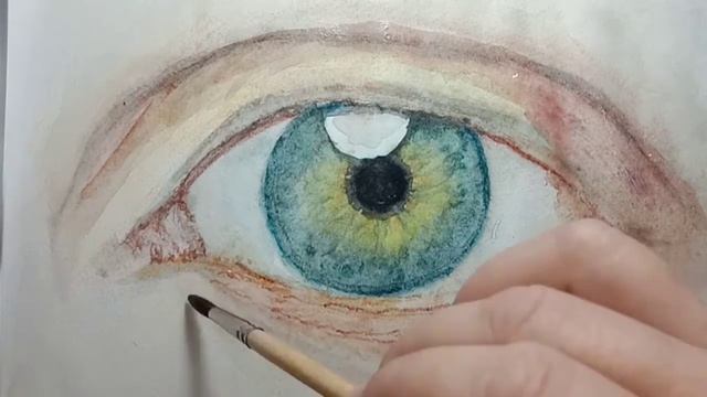 Глаза рисую акварельными карандашами. смотреть онлайн