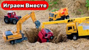 Машинки мультики 🚚 Грузовик в беде - экскаватор и кран спешат на помощь 🚚 Видео для детей