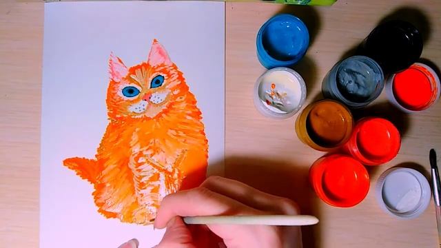Как нарисовать гуашью рыжего котёнка, пошагово, часть 3 смотреть онлайн