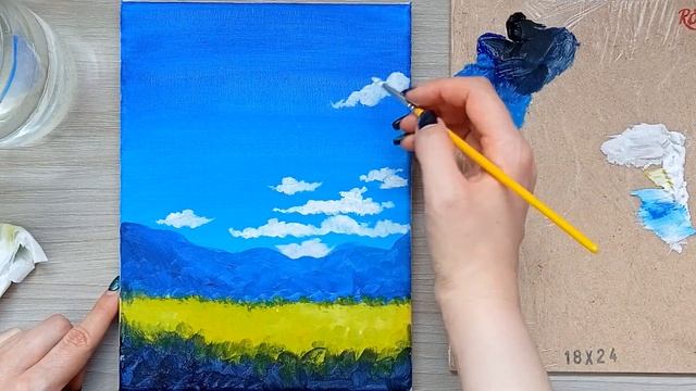 Рисуем весенний пейзаж акриловыми красками на холсте. смотреть онлайн