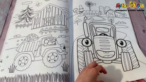 335286 Раскраска Синий трактор с наклейками