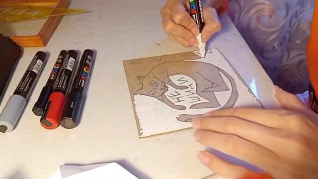Рисую ЧЁРНОГО КОТА на картоне акриловыми маркерами Posc смотреть онлайн