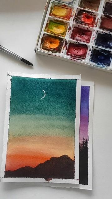Закаты и рассветы в акварели - особый вид медитации! #акварель #watercolor #sunset смотреть онлайн