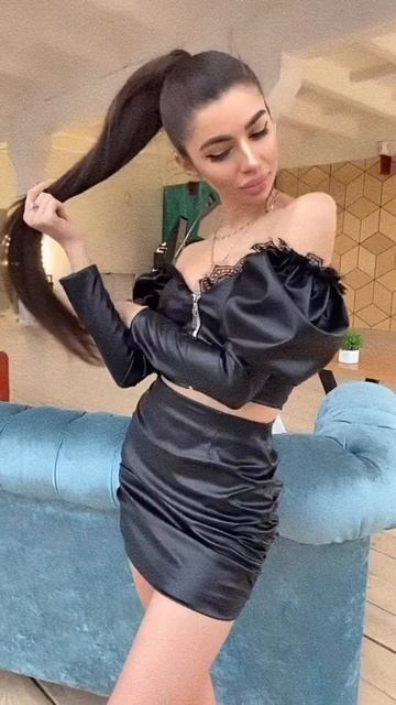 Костюм из экокожи с топом Анжелика и юбкой со сборкой Modnica-shop