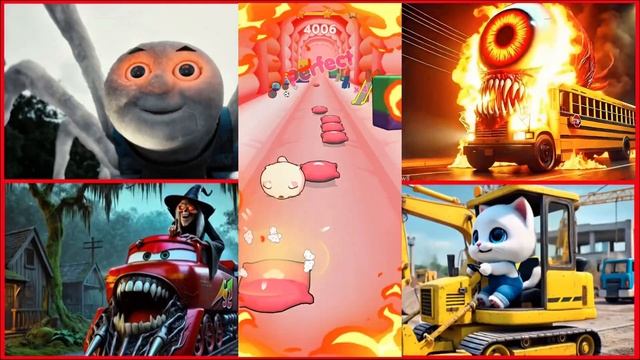 Паровозик Томаса🆚Школьный автобус🆚 Маккуин и паровозик🆚 Экскаватор и котенок🤩 Ух ты😍 смотреть онлайн