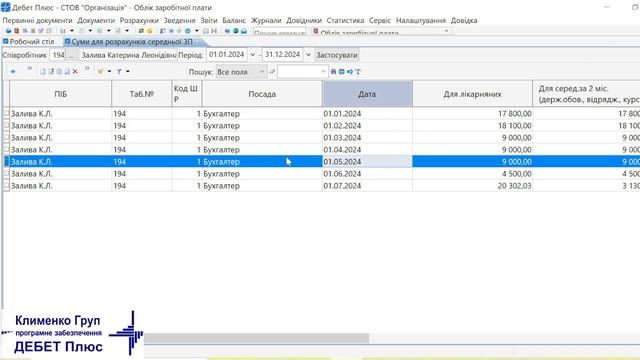 Внесення статистики для нарахувань по середньому для 