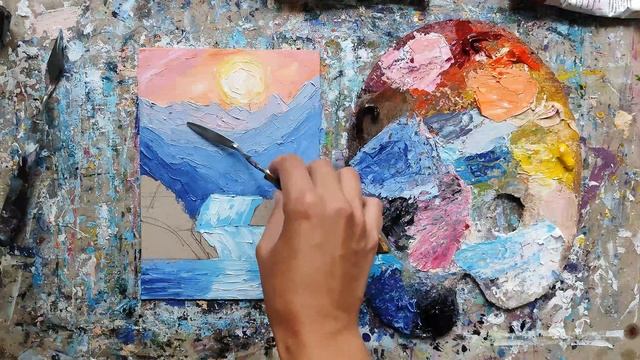 САКУРА В ГОРАХ 🌸🌄мастихином ИМПАСТО