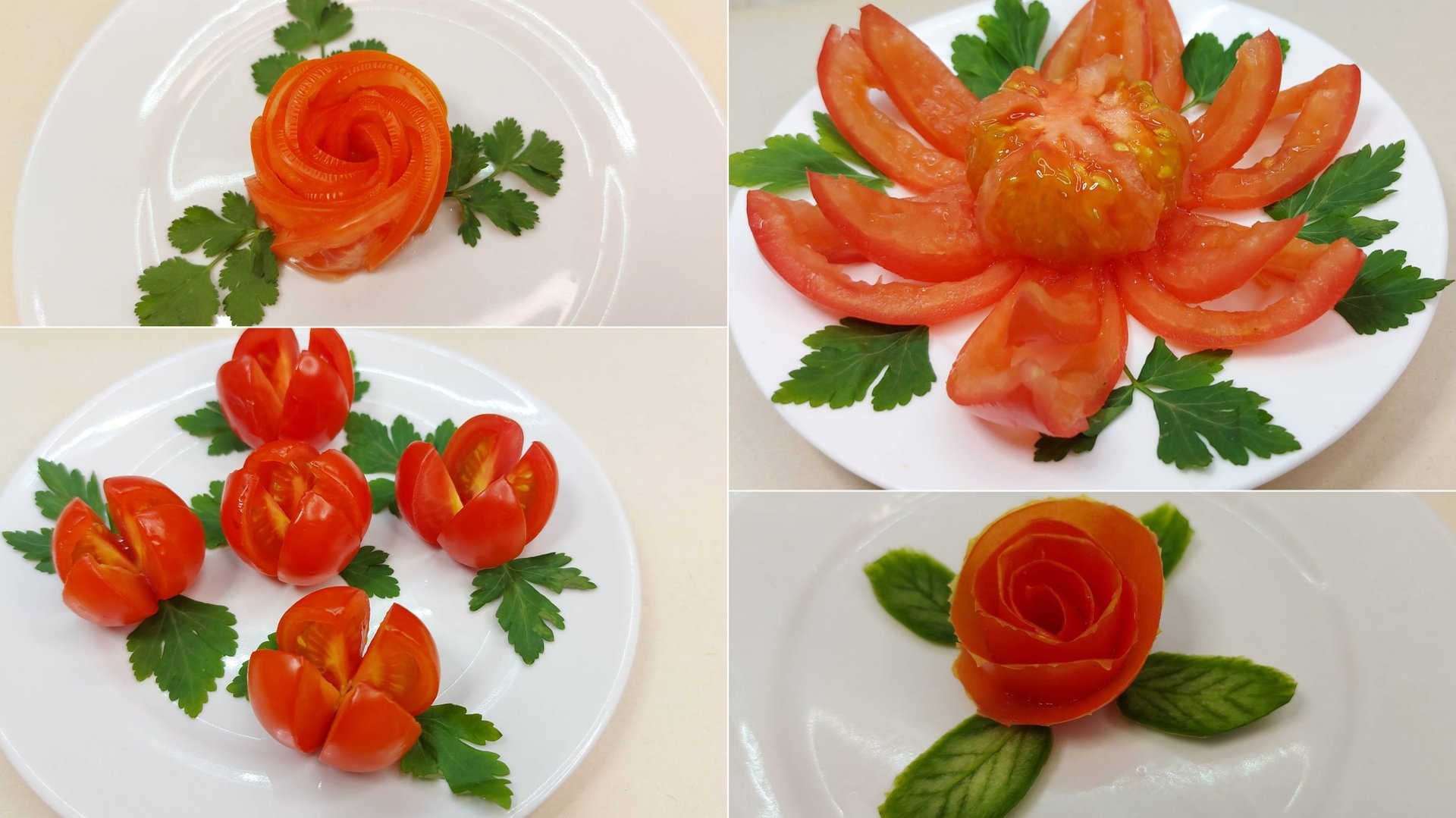 Цветы из помидоров - 4 способа. Как сделать розу из помидора. Украшения из овощей смотреть онлайн