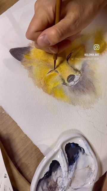 Лисица акварелью 🦊 Техника по-мокрому